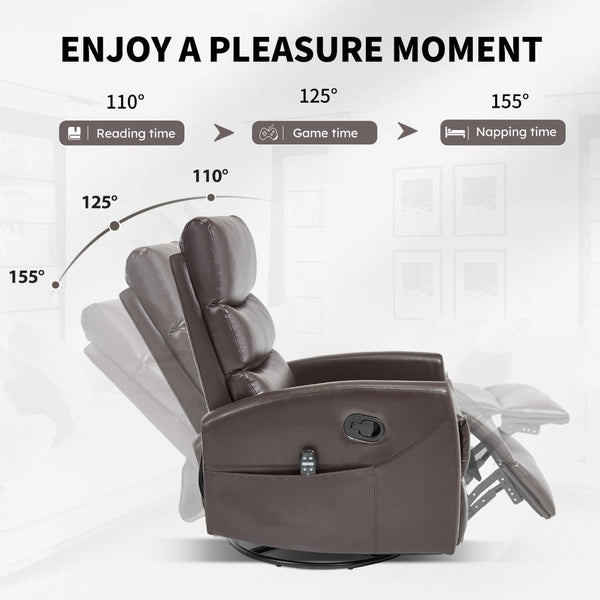 English Elm Heat Massage Rocker Swivel Recliner with 8-node Vibration and Lumbar Relief W3224P321865