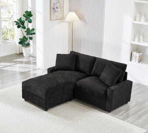 English Elm 72.05" L-shaped Sectional Sofa Cloud Cushion Polyester with Storage Ottoman Small Space Black W1669S00053