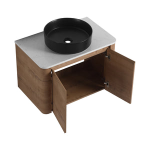 English Elm 30'' Wall-Mounted Bathroom Vanity With Ceramic Art Sink & Soft-Close Doors For Modern Style W999S00388