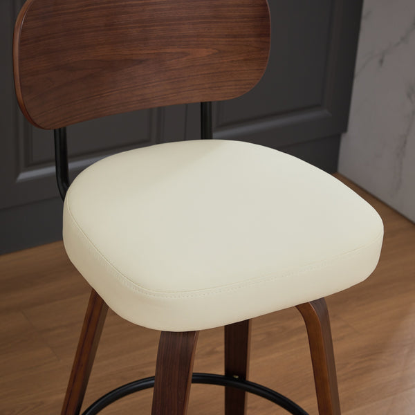 English Elm Swivel Mid Century Counter Stools Set of 2 with 360° Swivel, Walnut Bentwood Back and PU Seat Beige W1143P300154