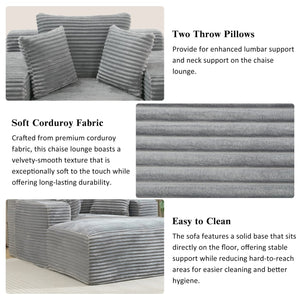 English Elm Full- Corduroy Chaise Lounge Sofa Bed 48.8" Deep Seating Modern Sleeper with Plush Pillows Grey N719P288545E
