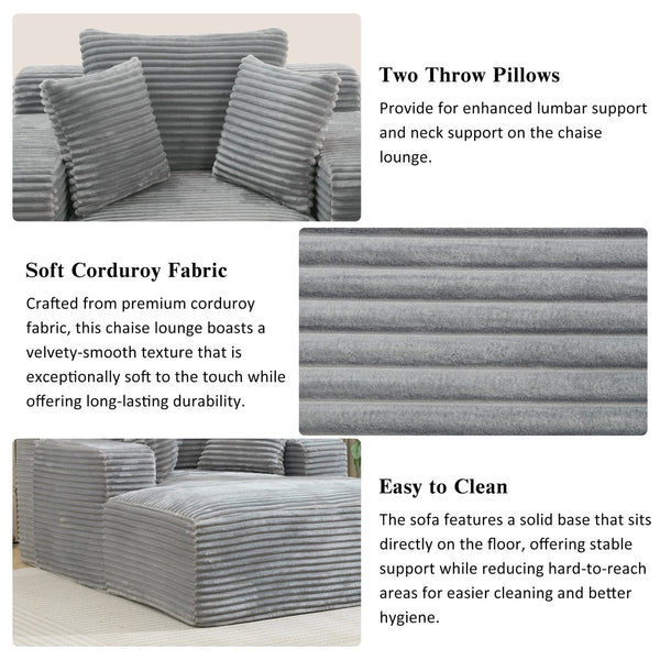 English Elm Full- Corduroy Chaise Lounge Sofa Bed 48.8" Deep Seating Modern Sleeper with Plush Pillows Grey N719P288545E