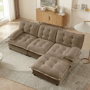 English Elm 107" Modular Cloud Sectional Chenille Deep Seat Couch with Lattice Cushions for Apartments Light Coffee W714S01707