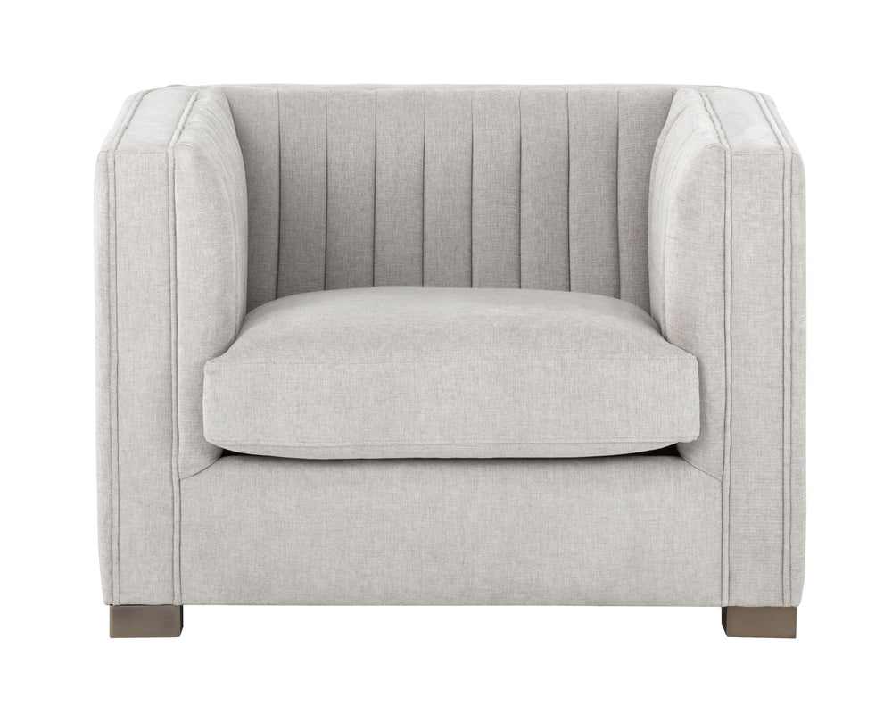Sunpan Caitlin Armchair - Modern Channel Tufted Design in Hemingway Silver with Antique Brass Feet, Stylish!