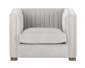 Sunpan Caitlin Armchair - Modern Channel Tufted Design in Hemingway Silver with Antique Brass Feet, Stylish!