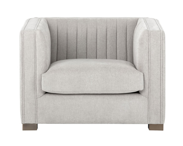 Sunpan Caitlin Armchair - Modern Channel Tufted Design in Hemingway Silver with Antique Brass Feet, Stylish!