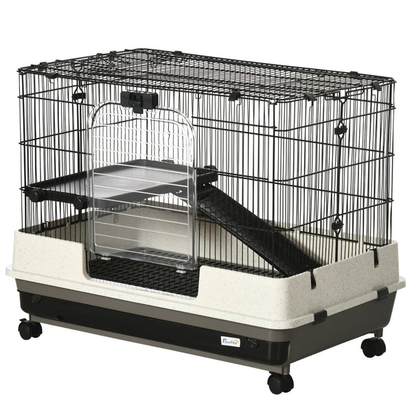 English Elm Pawhut 26" Two-Level Small Animal Cage With Wheels, Removable Tray & Easy Access For Pets’ Comfort W2225P217531-GIGA