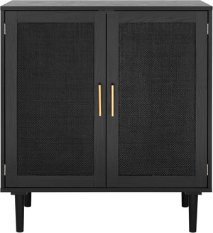 English Elm Sideboard Black Painted Rattan Door Buffet Cabinet 31.5" Large Storage MDF Solid Wood Legs, Boho Chic W295P301483