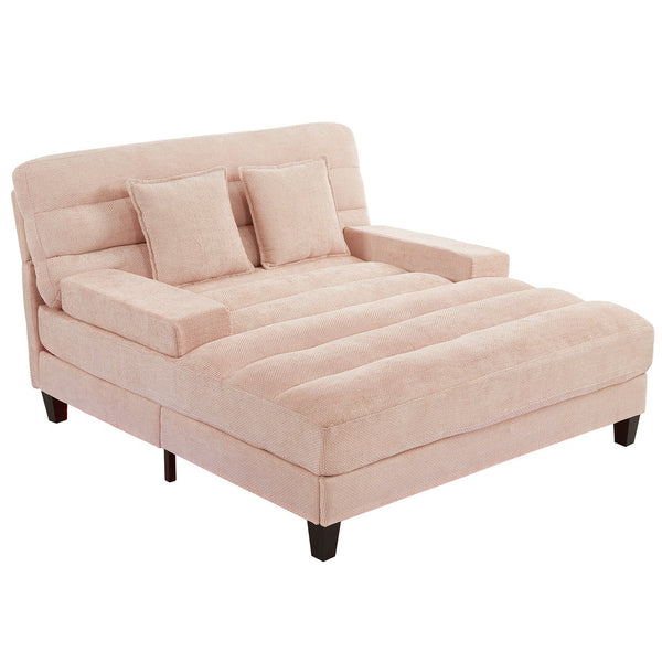 English Elm Modern Chaise Lounge Sofa with Adjustable 6-Position Backrest and App-Controlled RGB LED Lighting, Plush Chenille Upholstery Pink N719P330968P
