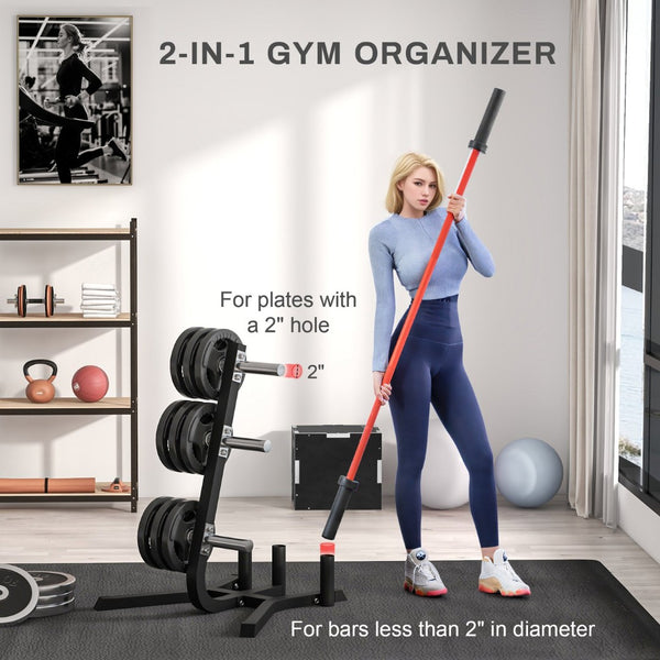 English Elm Soozier Olympic Weight Tree with Six Plate Posts Three Bar Holders Steel Frame Gym Black W2225P217795