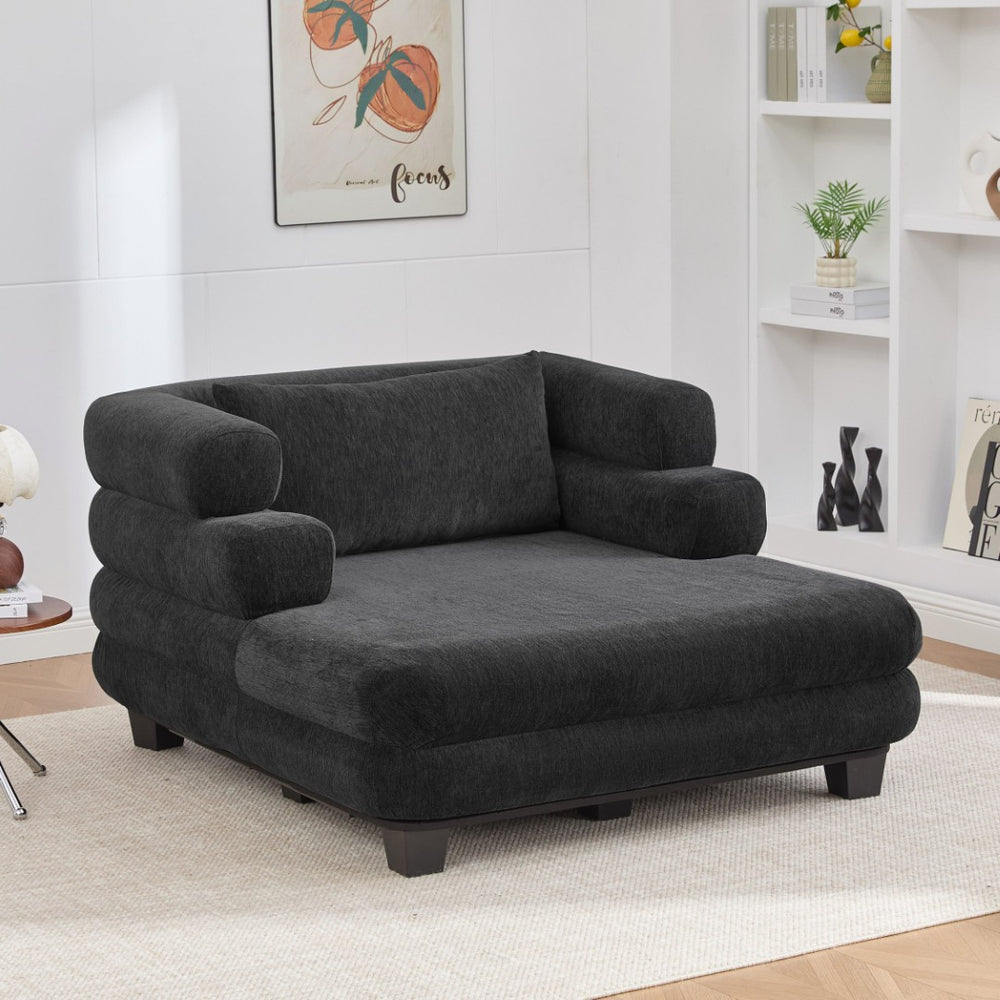 English Elm Oversized Chenille Chaise Lounge Deep Seat Sculptural Armrests Modern Living Room Retreat Black N763P326441B