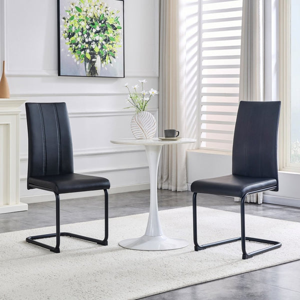 English Elm 4-pack Pu High-back Dining Chairs with Powder-coated Metal Legs for Modern Kitchens Black W3875P372885