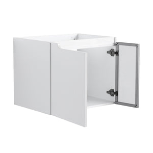 English Elm 24" Floating Bathroom Vanity Glossy White Plywood Cabinet with Grey Glass Doors W999P387157