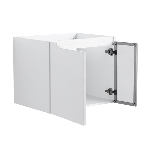 English Elm 24" Floating Bathroom Vanity Glossy White Plywood Cabinet with Grey Glass Doors W999P387157
