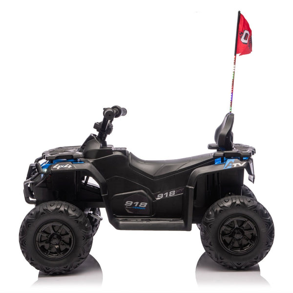 English Elm 24v Kids Electric Ride-on Atv with Dual Motors Bluetooth Led Lights and Flag Poles Blue W1578P305894