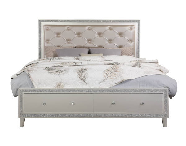 English Elm Sliverfluff Champagne Pu Leather California King Bed with Led Lighting and Storage B2726S00317