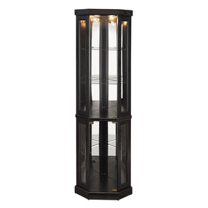 English Elm Lighted Corner Curio Cabinet - Elegant Display Case For Antiques & Glassware With Built-In Lighting W1758P300105