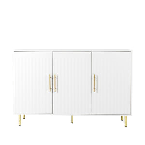 English Elm 3-Door Fluted Sideboard with Gold Handles, 55" White Buffet Cabinet for Kitchen Dining Living Room W2282P220597