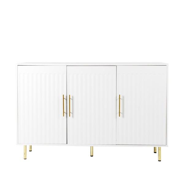 English Elm 3-Door Fluted Sideboard with Gold Handles, 55" White Buffet Cabinet for Kitchen Dining Living Room W2282P220597