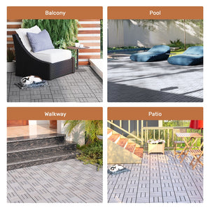 English Elm 30 Interlocking Deck Tiles Checker Pattern 12" x 12" Acacia Hardwood Outdoor Flooring Waterproof, DIY-Friendly, Mold-Resistant Light Gray W2391P288857