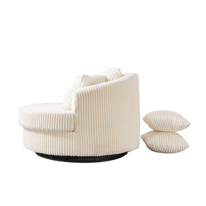 English Elm 360° 360 Swivel Round Lounge Chair Corduroy Upholstered Sculptural Seat with Removable Pillows Beige W3705S00037