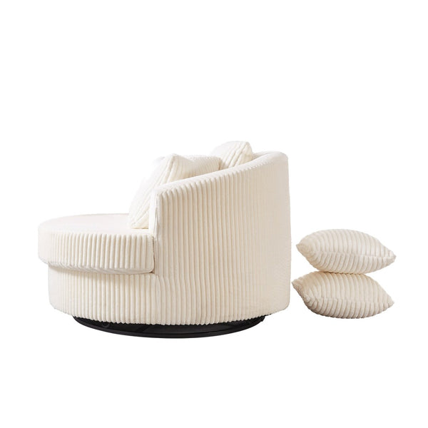 English Elm 360° 360 Swivel Round Lounge Chair Corduroy Upholstered Sculptural Seat with Removable Pillows Beige W3705S00037
