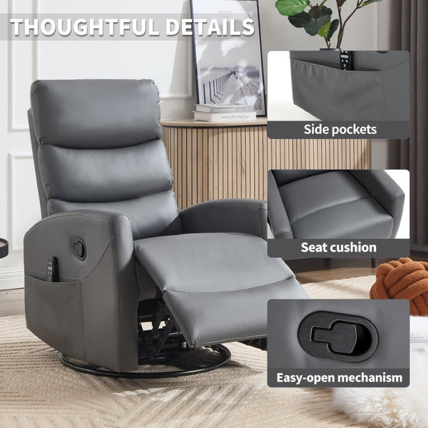 English Elm Heat Massage Rocker Swivel Recliner with 8 Vibration Nodes Fabric Lounge Chair W3224P322245
