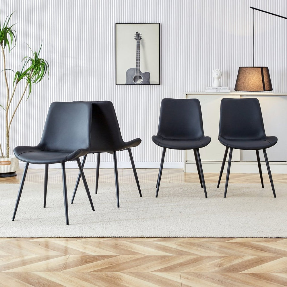 English Elm Black Faux Leather Dining Chairs Set of 4 with Curved Seats and Slim Metal Legs W1151P408848