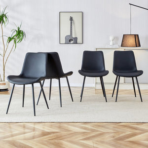 English Elm Black Faux Leather Dining Chairs Set of 4 with Curved Seats and Slim Metal Legs W1151P408848