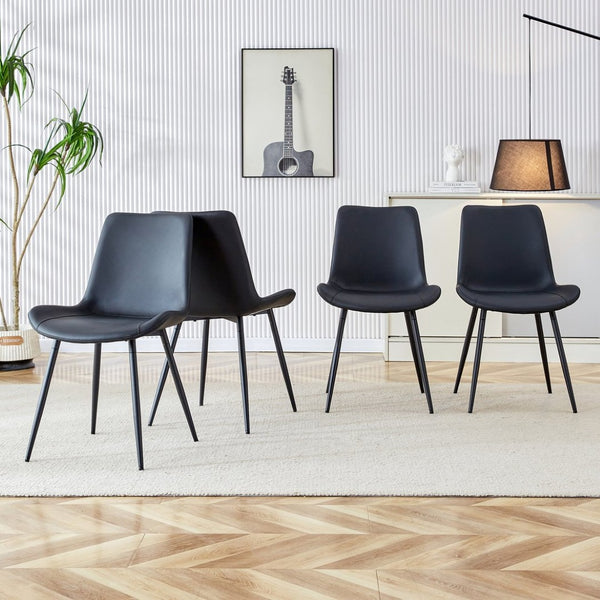 English Elm Black Faux Leather Dining Chairs Set of 4 with Curved Seats and Slim Metal Legs W1151P408848