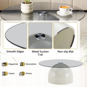 English Elm Nesting Coffee Tables Set of 2 Round Glass Top Steel Frame Living Room Accent W2920P438673
