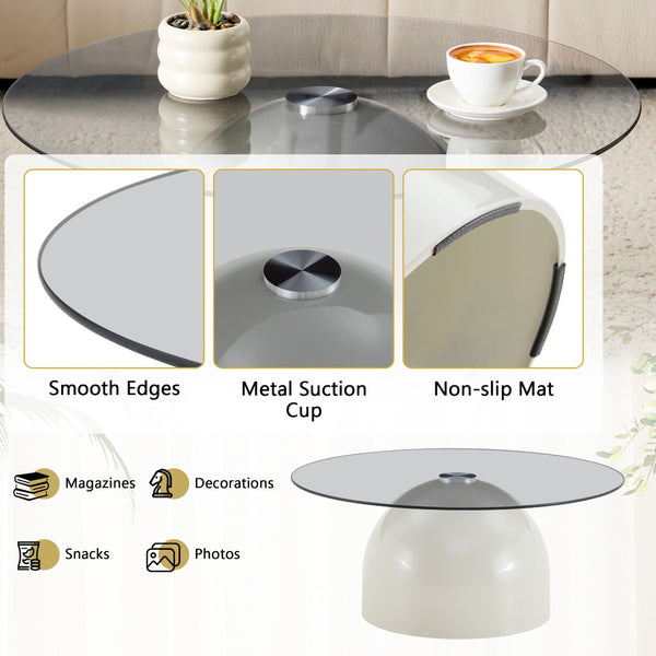 English Elm Nesting Coffee Tables Set of 2 Round Glass Top Steel Frame Living Room Accent W2920P438673