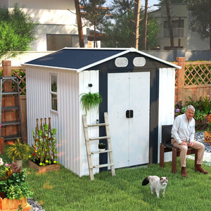 English Elm Campcraft 8x6 Outdoor Metal Storage Shed with Lockable Doors and Ventilation for Backyard White W1598S00045