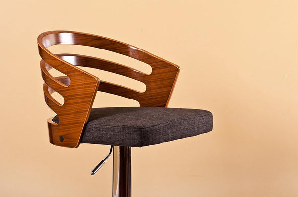 English Elm Modern Wood Back Adjustable Swivel Bar Stool with Cushion, Padded Seat, Armrests & Chrome Footrest Black B347P337867