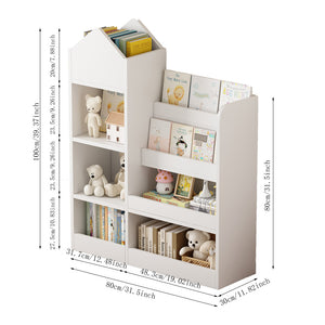 English Elm White Kids Wooden Bookshelf Toy Storage Organizer with 6 Compartments, 2 Baskets, Durable MDF, Easy Assembly W2876P233554