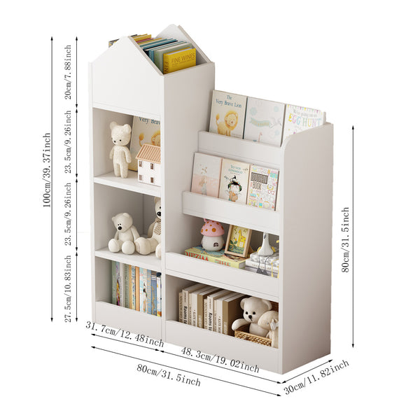 English Elm White Kids Wooden Bookshelf Toy Storage Organizer with 6 Compartments, 2 Baskets, Durable MDF, Easy Assembly W2876P233554