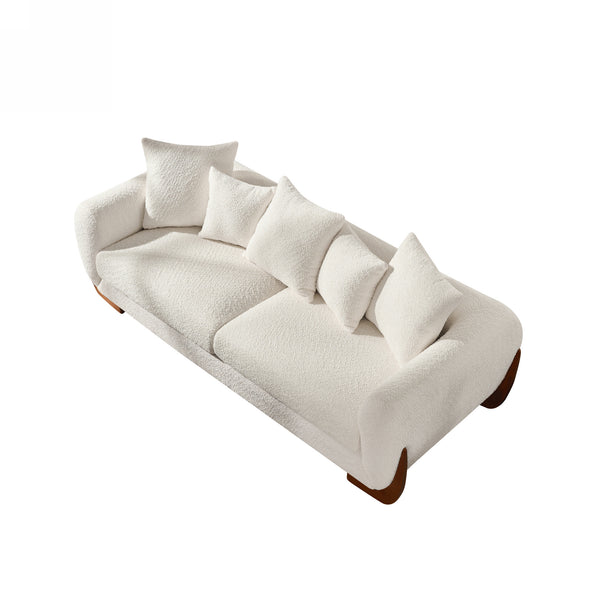 English Elm Modern 3-Seater Sofa with Wooden Legs, Lambswool Cushions & Sturdy Frame for Stylish Living Spaces Beige W2817P271187