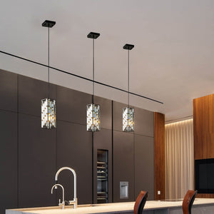 English Elm 4" Modern Crystal Pendant Light 3-Pack — Adjustable Hanging Ceiling Lamp with Prism Accents for Dining Room Ambiance Black W1340P208474