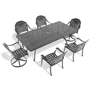 English Elm 7-Piece All-Weather Cast Aluminum Dining Set With Swivel Chairs & Cushions For Stylish Outdoor Gatherings W1710S00420