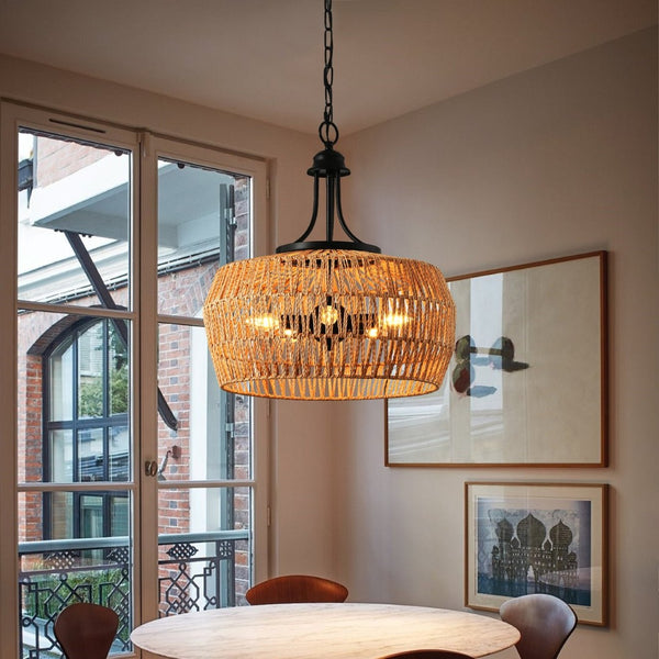 English Elm 19" Hemp Rope Pendant Hand Woven Bohemian Ceiling Fixture for Kitchen or Dining W2312P477345