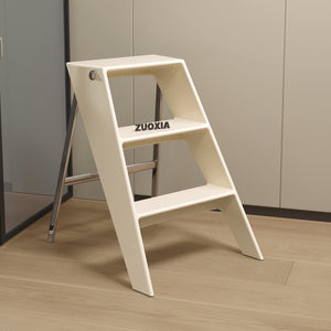 English Elm Home Foldable Ladder Frame multi-use ABS+Steel stool side table bookshelf anti-slip compact stand White W3318P308256