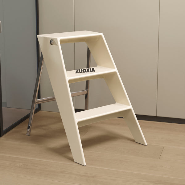 English Elm Home Foldable Ladder Frame multi-use ABS+Steel stool side table bookshelf anti-slip compact stand White W3318P308256