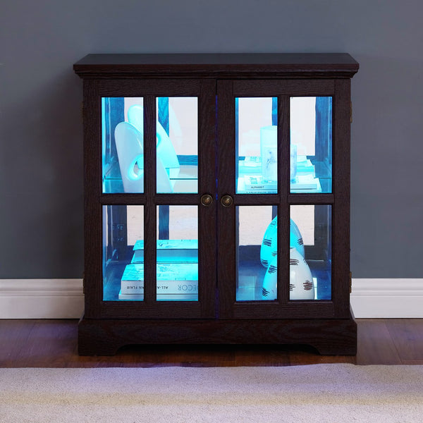 English Elm Led Curio Display Cabinet - Antique Cherry Showcase With Adjustable Shelves, Bluetooth Led Lights & More! W2275P231694