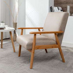 English Elm 25.38'' 25.38" Wide Classic Mid-Century Modern Arm Chair with Solid Wood Arms, Plush Foam & Microfiber Finish Light Camel B2735P271019