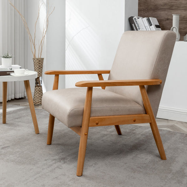 English Elm 25.38'' 25.38" Wide Classic Mid-Century Modern Arm Chair with Solid Wood Arms, Plush Foam & Microfiber Finish Light Camel B2735P271019