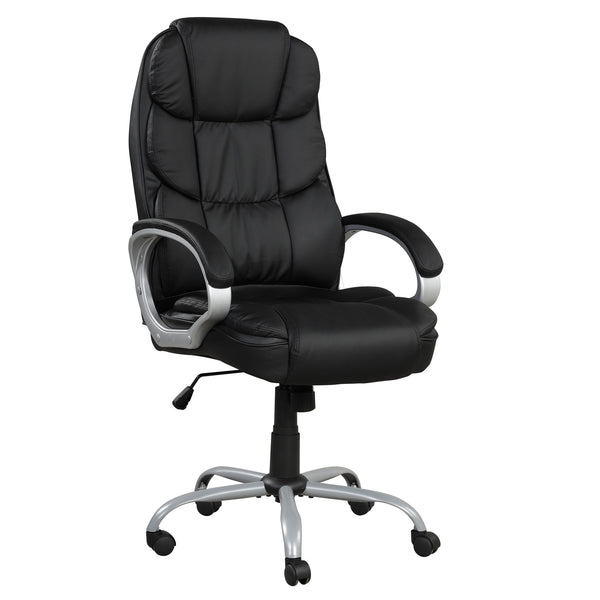 English Elm Faux Radcliff Height Adjustable Swivel Office Chair - Black PU Leatherette, Padded Arms, Ergonomic Comfort B2741P330106