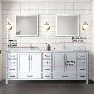 English Elm White Double Bath Vanity 84 in W x 22 in D with Carrara Marble Top, Chrome Faucet, 34in Mirrors, Durable Finish B2731S01062