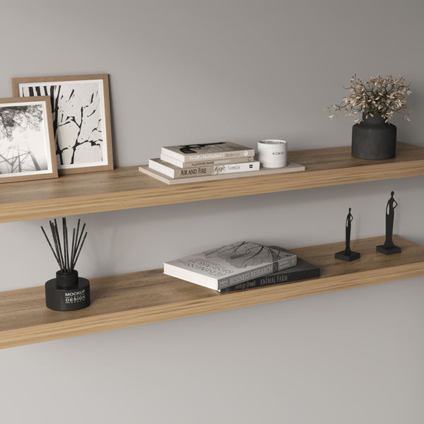 English Elm Ecco 47" Wide Floating Shelves Set of 2 Beige+Cream – Hidden Brackets, Sturdy Particle Board, Modern Storage Display B200P363783