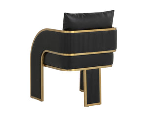 Sunpan Baz Dining Armchair - Bold Napa Black Faux Leather With Gold Stainless Steel Accents & Chic Design Black Faux Leather 111780