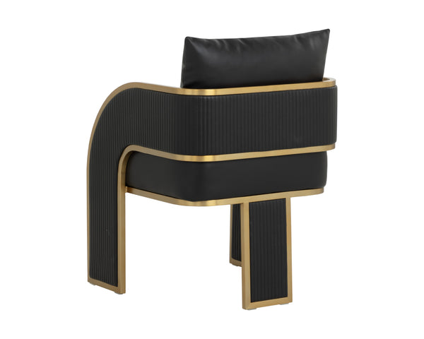 Sunpan Baz Dining Armchair - Bold Napa Black Faux Leather With Gold Stainless Steel Accents & Chic Design Black Faux Leather 111780
